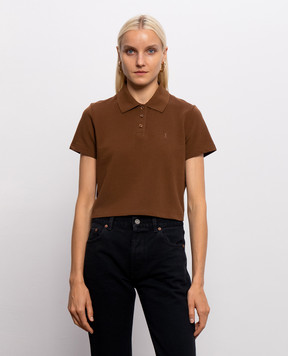 Saint Laurent Коричневое поло с вышивкой монограммы Cassandre A003I4Y38EK