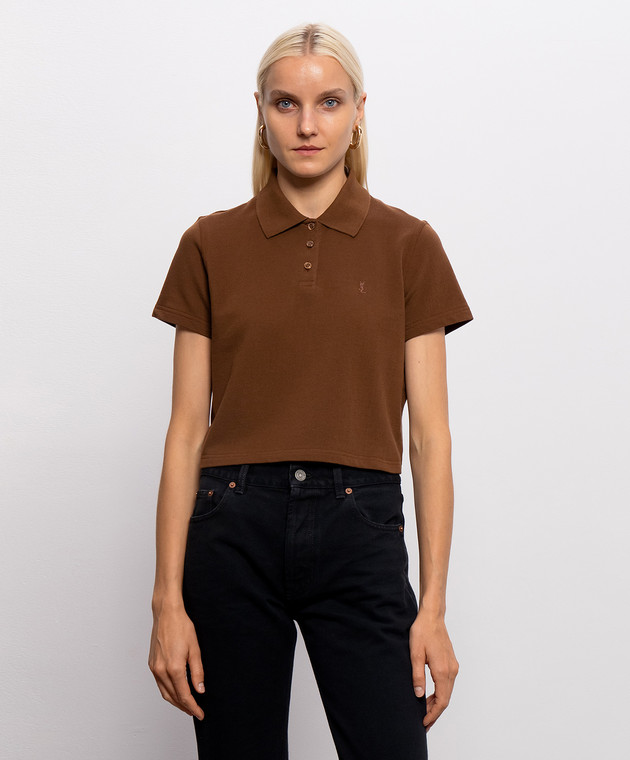 Saint Laurent Коричневое поло с вышивкой монограммы Cassandre A003I4Y38EK изображение 3
