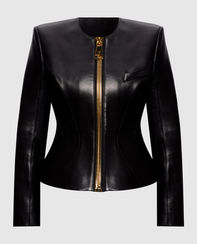 Balmain Чорна шкіряна куртка з акцентними плечима HF1SK691LC62