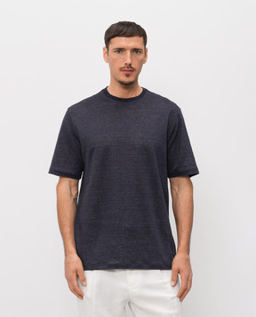 Agnona Синя футболка з льону з вишивкою логотипа TT11U3YY3007