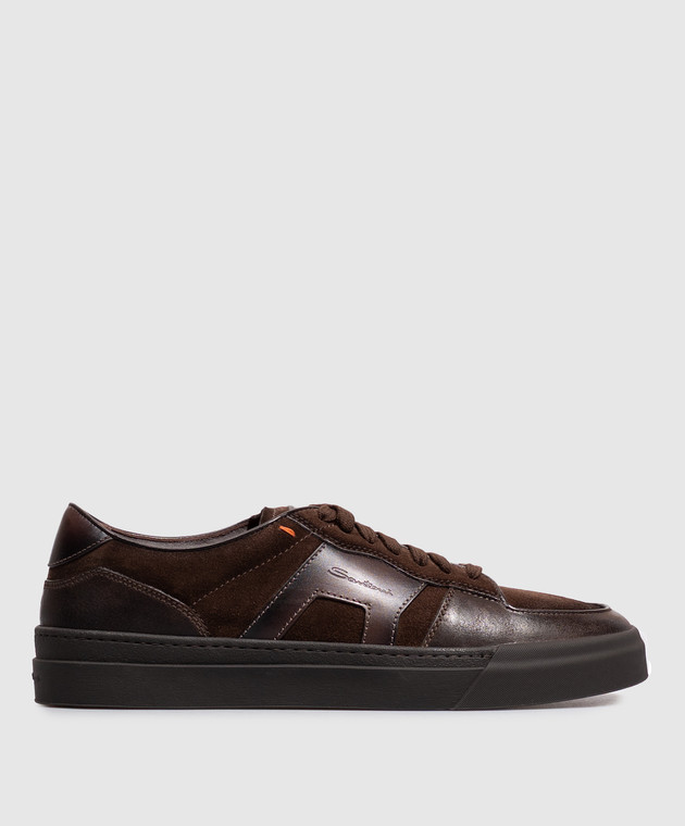Santoni Коричневые замшевые кеды с перфарацией MBGT22221SMOTGEU