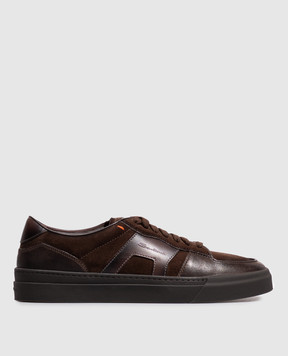 Santoni Коричневые замшевые кеды с перфарацией MBGT22221SMOTGEU