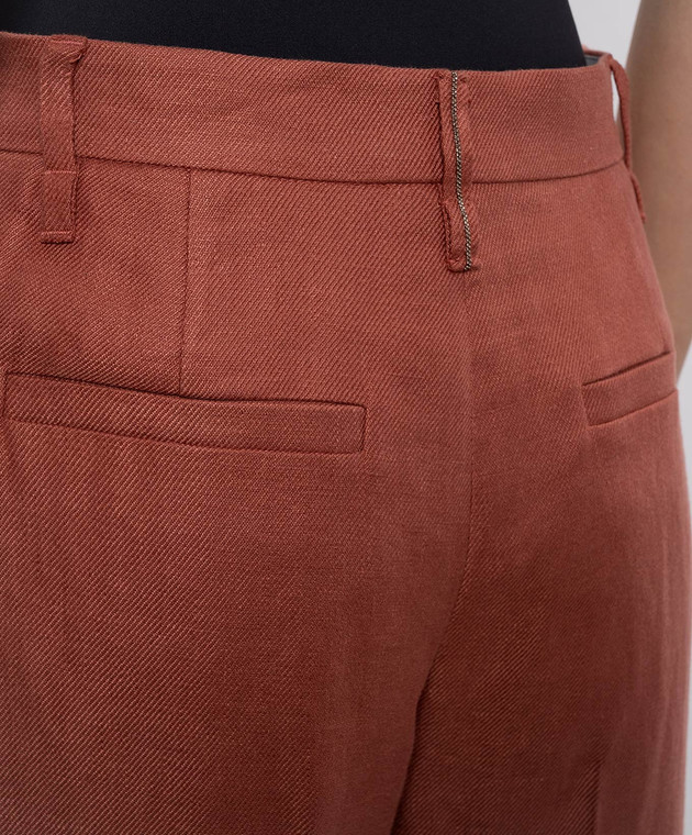 Brunello Cucinelli Терракотовые брюки из льна MH527P8492 изображение 5