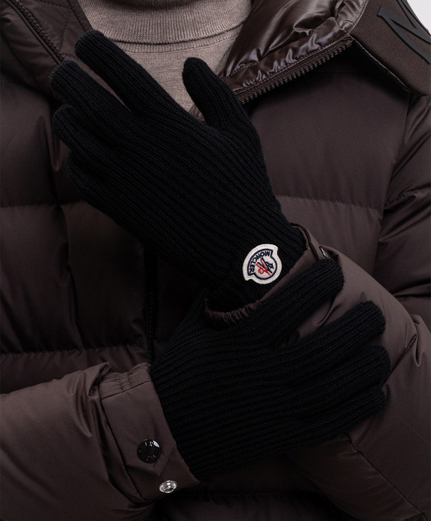 Moncler Чорні рукавички з вовни з нашивкою логотипа L20913A00007A9342 зображення 2