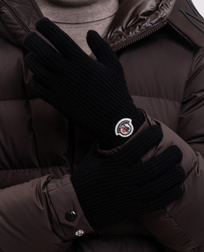 Moncler Чорні рукавички з вовни з нашивкою логотипа L20913A00007A9342