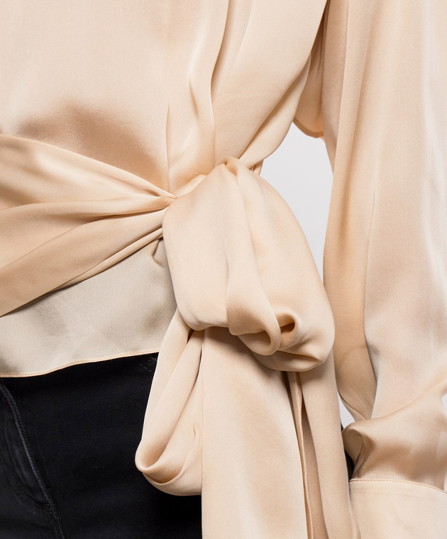 Balmain Бежевая блуза с акцентными плечами из шелка TO0000000055 изображение 5