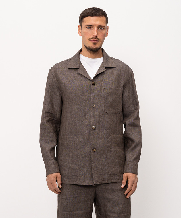 Canali Коричневая рубашка из льна AE0595831023 изображение 3