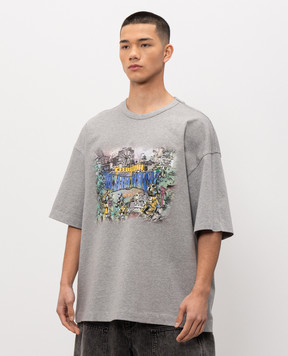 Juun.j Сіра меланжева футболка з брендовим принтом JC6342P242