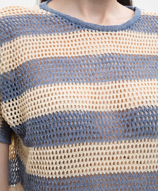 Solotre Ажурный топ с леном в полоску M3AB0021 изображение 5