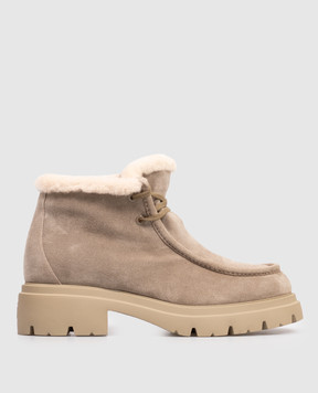 Stuart Weitzman Бежеві замшеві черевики HUDSON на хутрі SM607