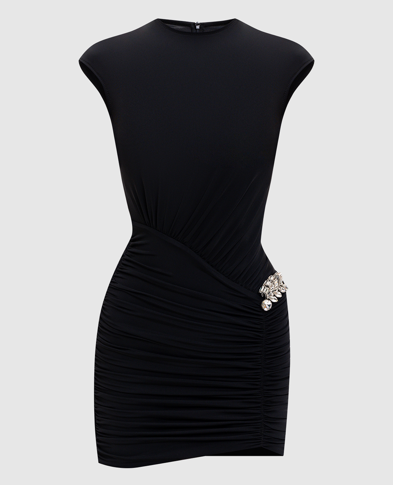 Черное платье мини с драпировкой
