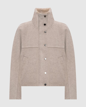 Brunello Cucinelli Бежева куртка з вовни і кашеміру з хутром MD5327555