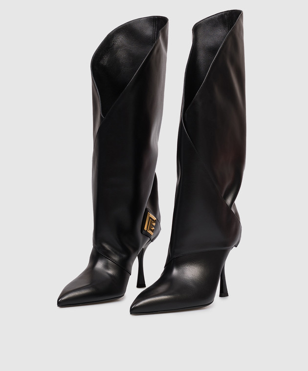 Balmain Черные кожаные сапоги Twist FN1TA144LVIT изображение 2