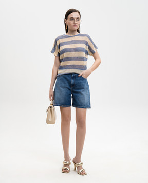 Solotre Ажурный топ с леном в полоску M3AB0021