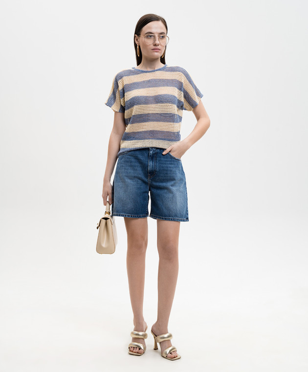 Solotre Ажурный топ с леном в полоску M3AB0021 изображение 2