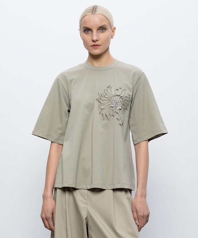 3.1 Phillip Lim Футболка цвета хаки с аппликацией S26110380PJB изображение 3