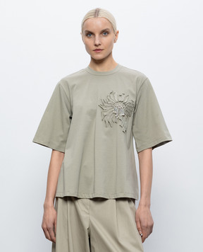 3.1 Phillip Lim Футболка кольору хакі з аплікацією S26110380PJB