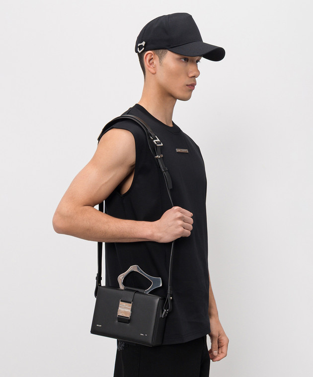 Heliot Emil Чорна шкіряна сумка з принтом логотипа 15041 зображення 2