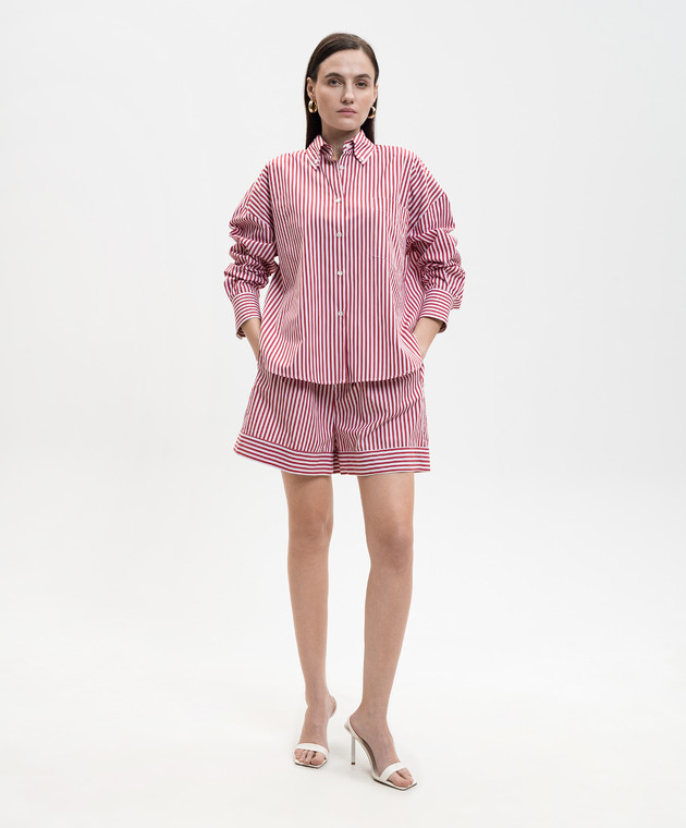 Solotre Бордовая рубашка в полоску M1AB0042 изображение 2