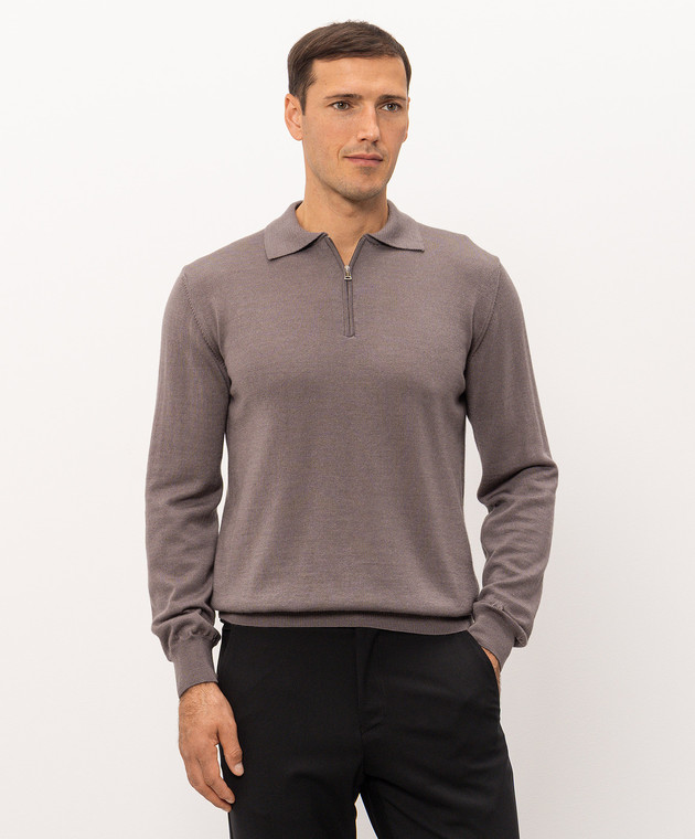 Cashmere&Whiskey Коричневое поло из шерсти, шелка и кашемира 474Z изображение 3