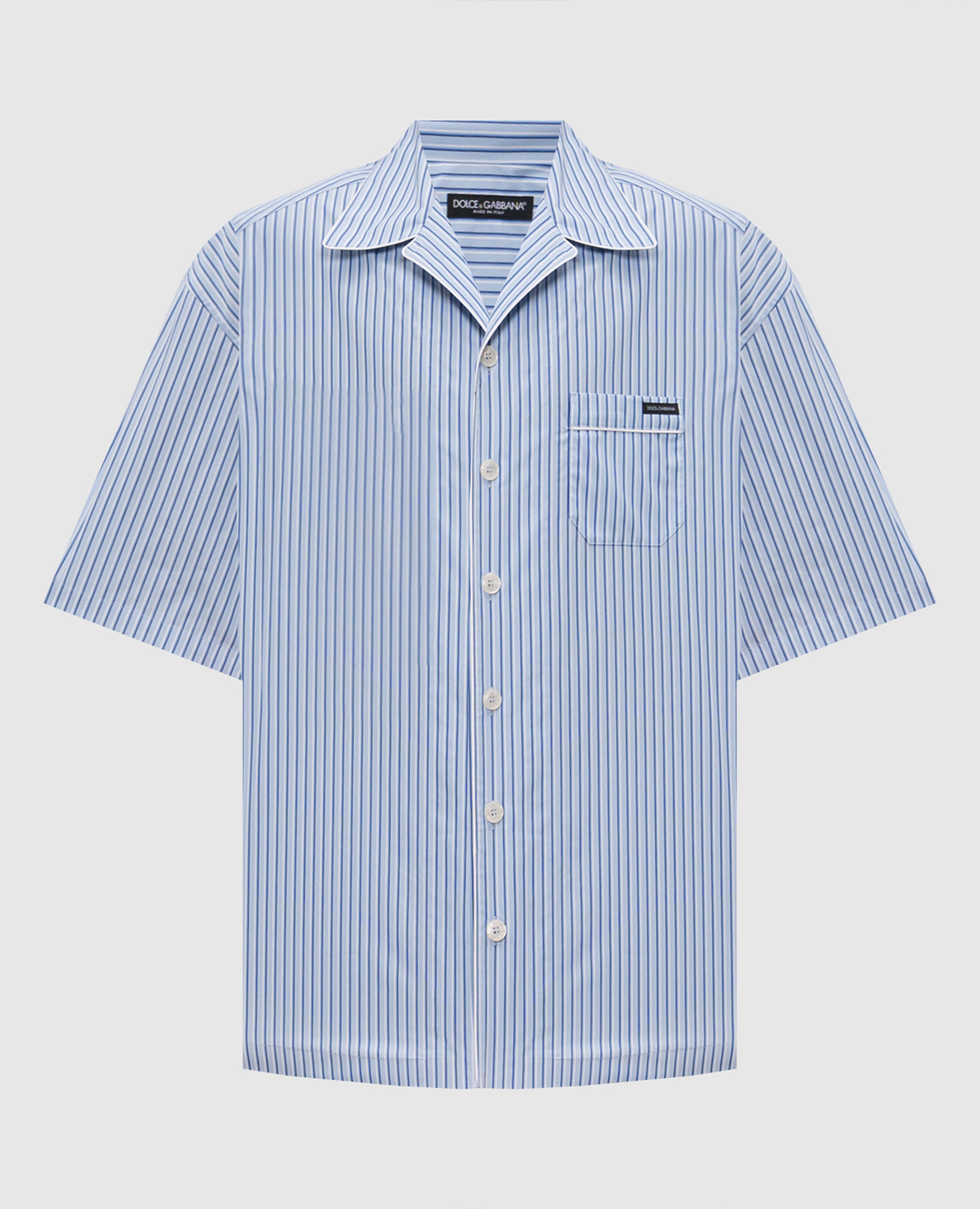 

Голубая рубашка в полоску с короткими рукавами, Голубой, Рубашки