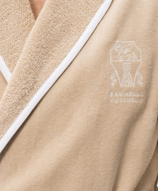 Brunello Cucinelli Бежевый махровый халат с вышивкой эмблемы MLB925152 изображение 5