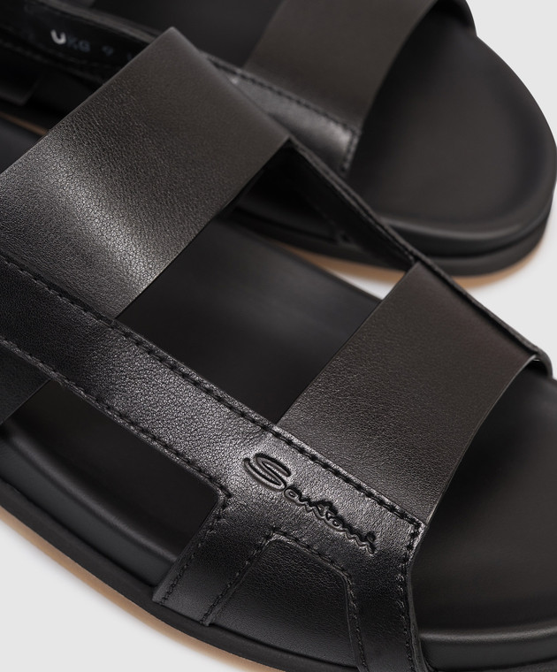 Santoni Черные кожаные сандалии с тиснением логотипа MCEG19327HV6MGOR изображение 5