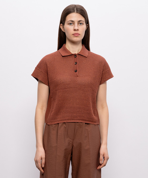 Brunello Cucinelli Теракотове поло з люрексом MST258305 зображення 3