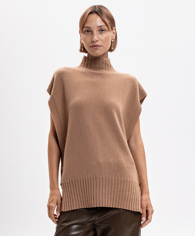 Twinset Коричневий жилет з вовною та кашеміром 262TP3503 зображення 3