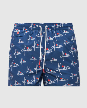 Kiton Сині шорти для плавання в принт UCOM2CK0744H