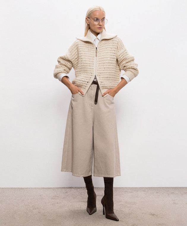 Brunello Cucinelli Бежевий ажурний кардиган з паєтками MGO378806 зображення 2