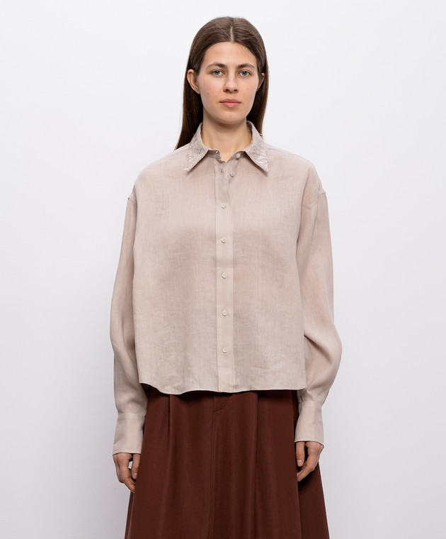 Brunello Cucinelli Сіра сорочка з льону з паєтками MA698RH306 зображення 3