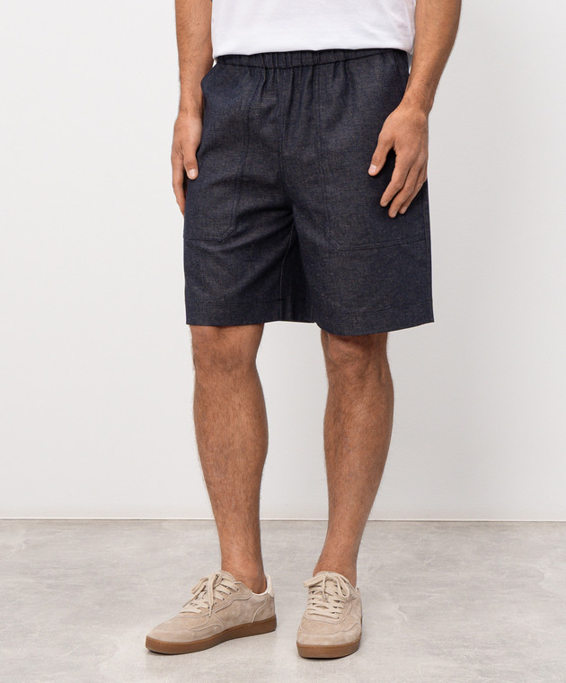 CAPOBIANCO Сині шорти з льоном 20M850TP00 зображення 3