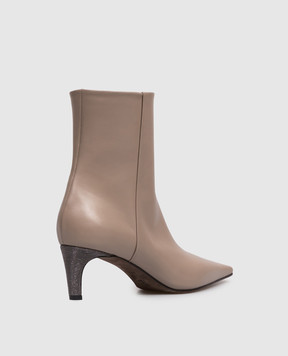 Brunello Cucinelli Бежеві шкіряні ботильйони з ланцюжком моніль MZSKC3356P
