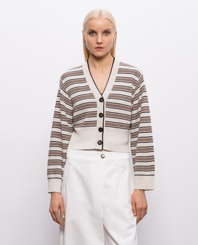 Brunello Cucinelli Бежевый кардиган в полоску с люрексом MAZ263806P