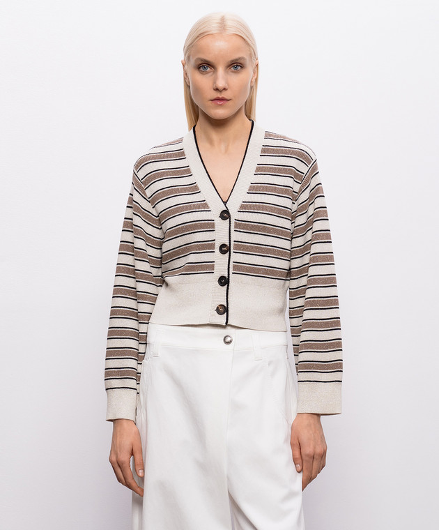 Brunello Cucinelli Бежевий кардиган в смужку з люрексом MAZ263806P зображення 3