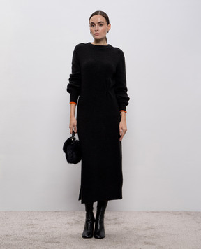 Twinset Черное платье с шерстью с логотипом 252AT3112