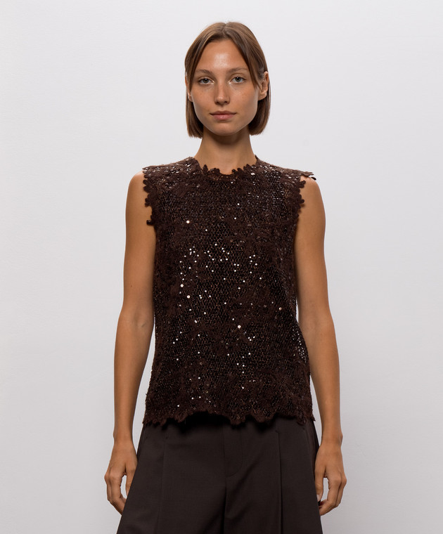 Brunello Cucinelli Коричневый топ с шерстью M0PIZVJ100 изображение 3