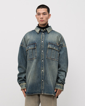 Balmain Синяя джиносва рубашка с логотипом FH0HC155DG04