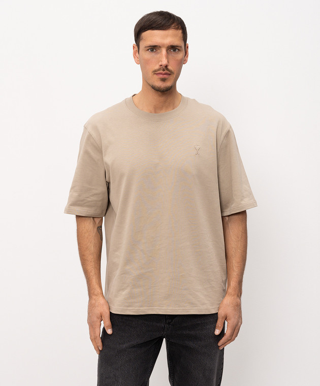 Ami Paris Бежева футболка Ami de Coeur UTS341726m зображення 3