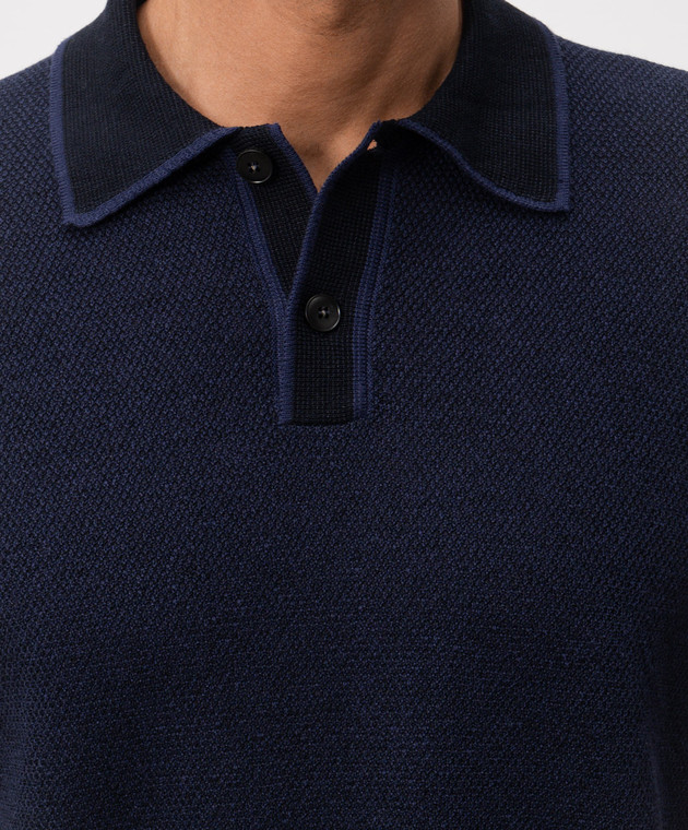 Canali Синє поло з льоном та шовком MK02462C1179 зображення 5