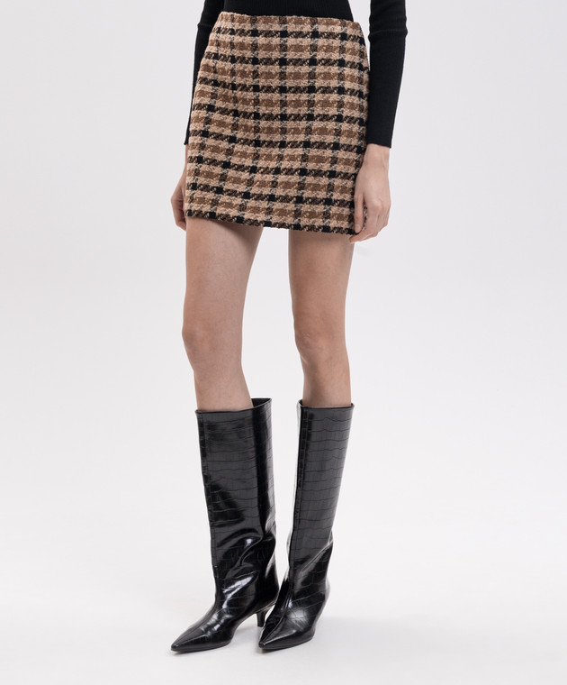 Twinset Коричнева твідова спідниця з вовною в клітинку 262TT2351 зображення 3