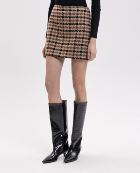 Twinset Коричневая твидовая юбка с шерстью в клеточку 262TT2351