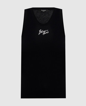 Balmain Чорний топ з принтом логотипа GF1EB075BD40