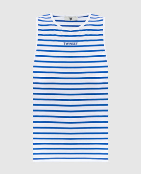 Twinset Белый топ в полоску с вышивкой логотипа 261LM2GAA