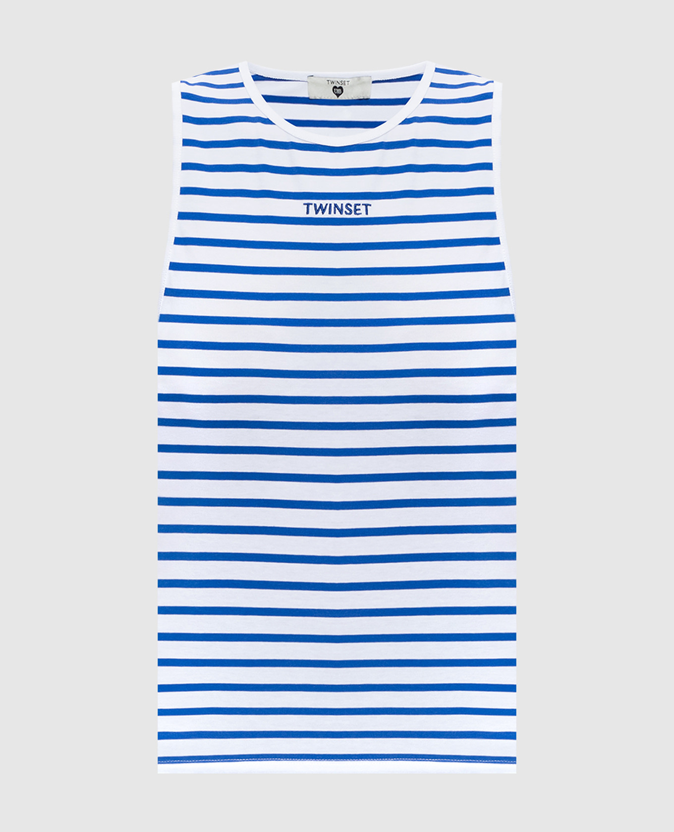 Белый топ в полоску с вышивкой логотипа