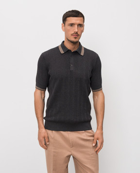 Brunello Cucinelli Серое поло с контрастными полосками M29204205P