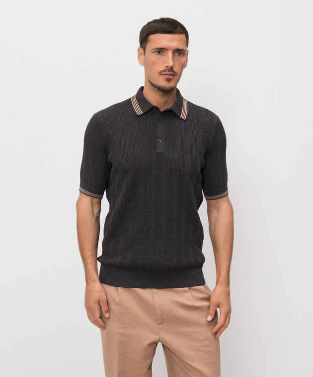 Brunello Cucinelli Серое поло с контрастными полосками M29204205P изображение 3