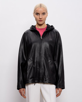 Simonetta Ravizza Черная кожаная куртка Cambridge с капюшоном S06JA391L16