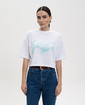 Balmain Біла укорочена футболка з логотипом GF1EE145BD41